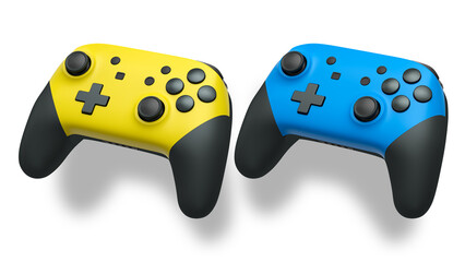 Wireless gaming controllers flying in air isolated on white background, symbolizing gaming technology concept © Vasyl Onyskiv