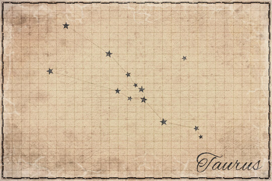 Taurus Constellation Star Map, Retro Paper