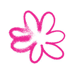 Pink graffiti style flower symbol with rough spray texture and hand drawn effect. Minimal vector isolated on light background for Womens Day, spring, summer, holiday cards, posters and branding