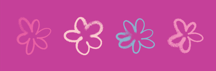 Pink graffiti style flower symbol with rough spray texture and hand drawn effect. Minimal vector isolated on light background for Womens Day, spring, summer, holiday cards, posters and branding