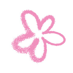 Pink graffiti style flower symbol with rough spray texture and hand drawn effect. Minimal vector isolated on light background for Womens Day, spring, summer, holiday cards, posters and branding