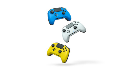 Wireless gaming controllers flying in air isolated on white background, symbolizing gaming technology concept © Vasyl Onyskiv