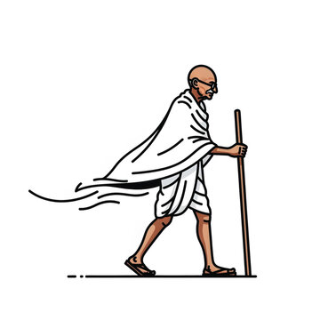 Gandhi's determined stride during the Dandi March, a powerful Salt March illustration, conveying peaceful protest and freedom
