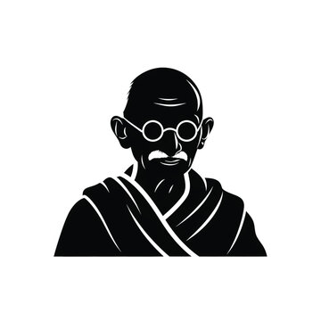 Gandhi's silhouette during the historic Dandi March, also known as the Salt March, in a simple illustration style