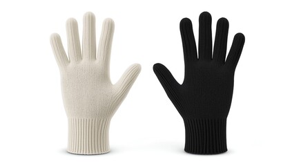 Obraz premium Blank knitted winter gloves mockup set, black and white. Clear ski or snowboard mittens mock up, isolated on white. Warm hand clothes design template. Plain arm accessory presentation for branding