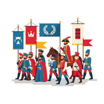 Protesters marching with flags during Dandi March, Salt March, a significant event in history, illustrated in a vibrant graphic style.