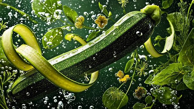 Zucchini and greens in water