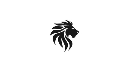 Fototapeta premium A silhouette illustration of a lion's head with flowing mane, facing right, set against a white backdrop