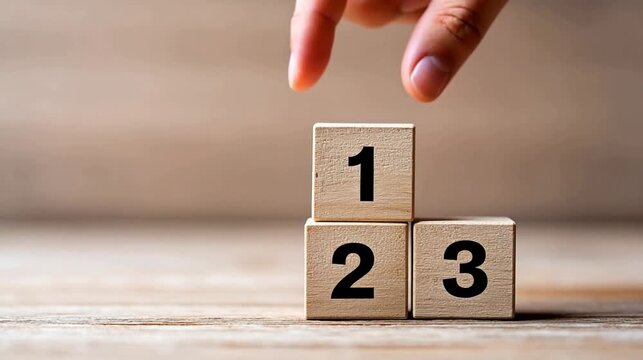 Hand placing numbered wooden blocks