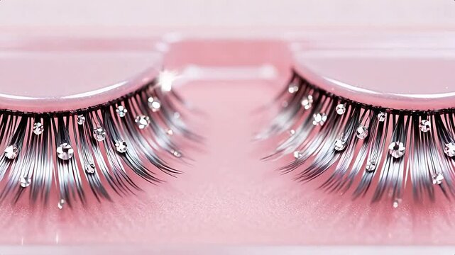 Decorated false eyelashes in pink case
