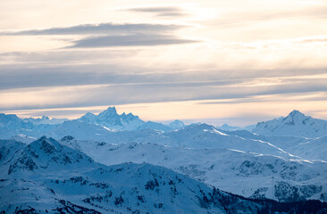 Obraz premium Aerial view of Skiing area of Paradiski, La Plagne, France Alpes