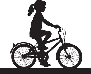 Obraz premium Silhouette of a young girl riding a bicycle on a checkered background