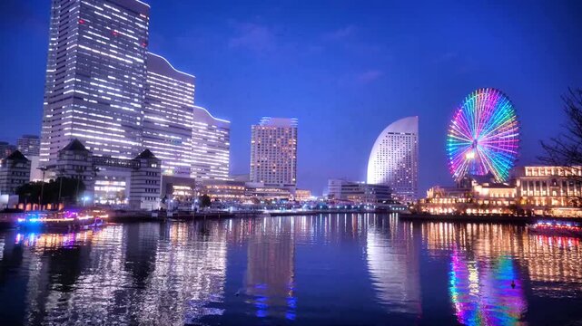 横浜みなとみらいの夜景 汽車道から望む美しい夜景動画