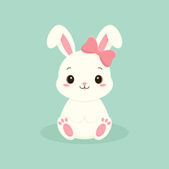 Cute little Easter bunny with a bow. Easter holiday element. Happy Easter vector illustration.