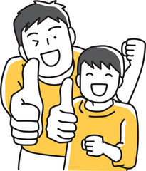 グッドサインを出す親子