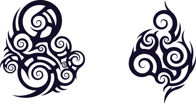Bold abstract tribal design element featuring organic swirls and sharp forms suitable for body art