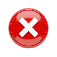 Fototapeta premium Red glossy button with white cross symbol isolated on transparent background 