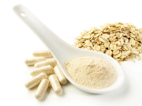 Food and Health - Beta Glucan with Capsules isolated on white Background - Healthy Nutrition