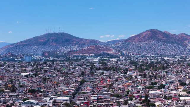 High-angle drone panorama of residential density in Ecatepec de Morelos