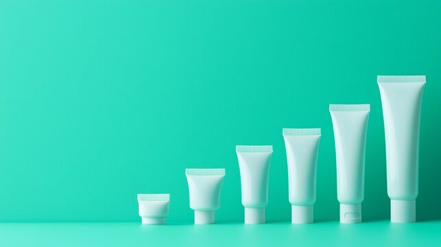 market trend, consumer goods graph, growth with products, Variation in Size of Toothpaste Tubes on a Bright Green Background for Creative Projects