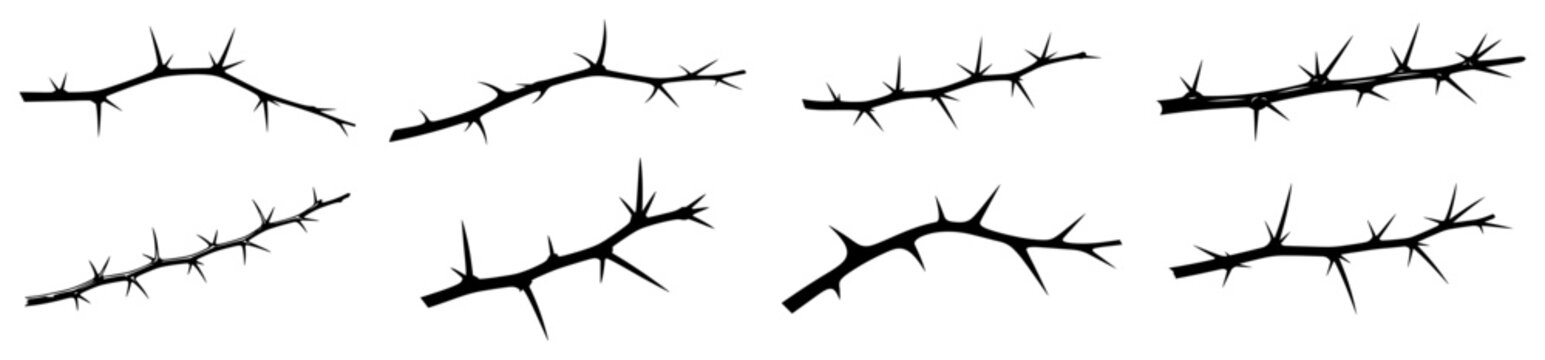 Collection of thorny branch silhouettes for crown of thorns or nature designs