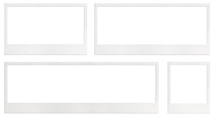 Set of empty Polaroid photo frames for group  and individual photos,  panoramic photos. Long, extra long, original size. Cut out. Isolated on a transparent background. With transparent shadow. PNG © Window to Europe