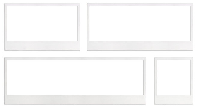 Set of empty Polaroid photo frames for group  and individual photos,  panoramic photos. Long, extra long, original size. Cut out. Isolated on a transparent background. With transparent shadow. PNG