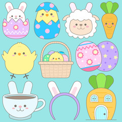 Kawaii Bunny and Chick Easter Day Elements Collection