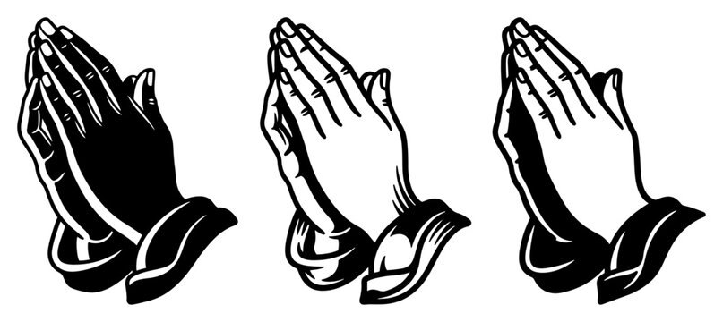 Human praying hands in silhouette and line art style for religious themes