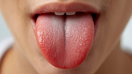 Extreme close-up of a human tongue showing taste buds and texture for medical and health diagnostic concept. © Sahrul