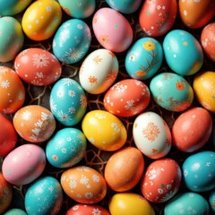 Fototapeta premium Colorful Easter Eggs Decorated with Floral Patterns in a Vibrant Arrangement