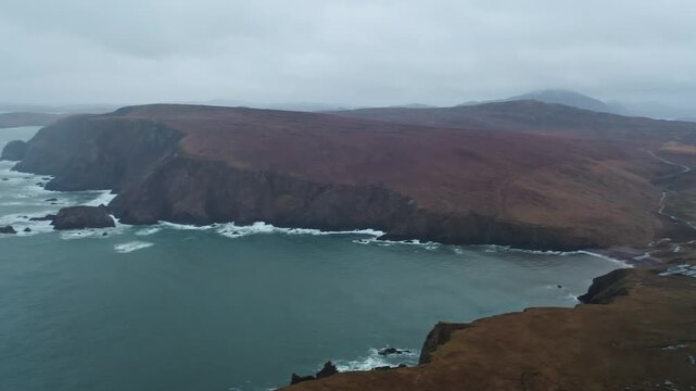 Drone shot of the moorland landscape around Aird Uig on the Isle of Lewis.