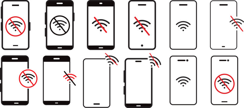 WIFI with smart phone icon set, wireless connectivity symbols, mobile internet connection, professional vector illustration on white background.