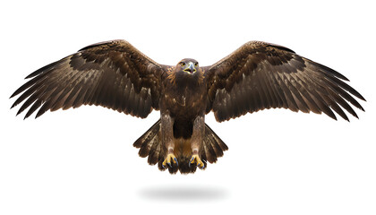 Obraz premium Golden Eagle Landing with Wings Spread Open Isolated on White Background