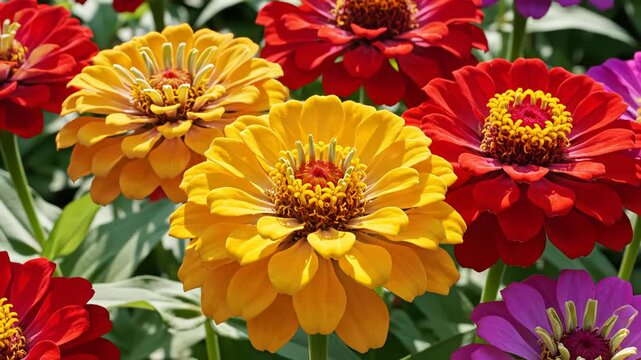 Colorful zinnia flowers in bloom