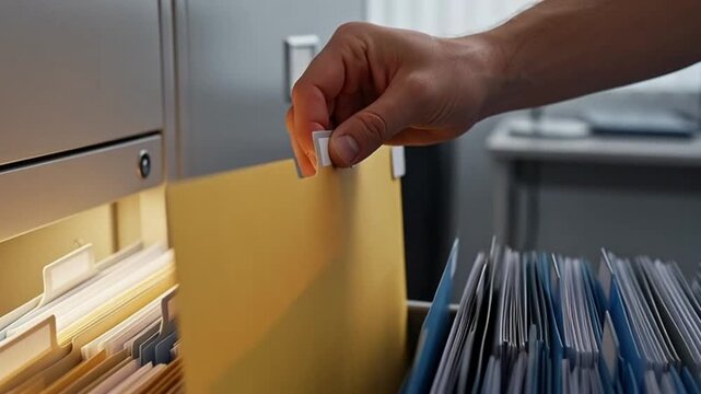 Organized office filing system with labeled documents