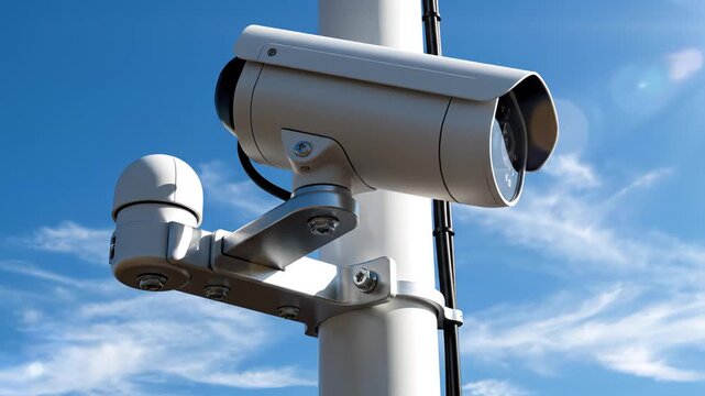 Security camera mounted on pole