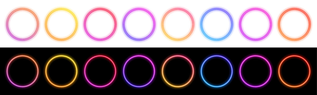 Abstract neon rings with vibrant rainbow colors rotate in smooth circular patterns. Glowing gradients enhance futuristic digital energy. Ideal transparent PNG for posters, banners, and UI. PNG