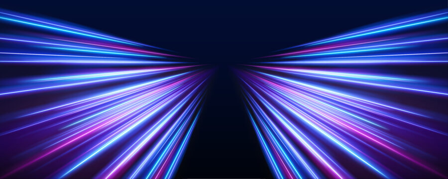 Electric cyan light trails sweep across a dark digital space, twisting in fluid arcs. Soft glowing edges blend with subtle motion blur. The artwork radiates futuristic speed energy.