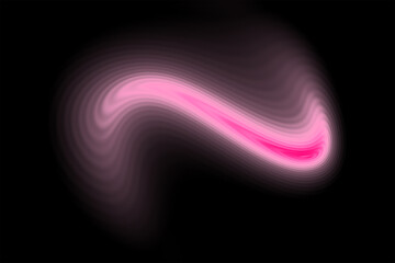 Abstract glowing pink neon wave flowing through a dark black background space.
