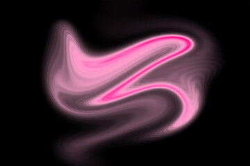 Abstract pink glowing swirl of smoke or liquid motion on a dark black background