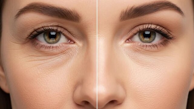 Macro Comparison Woman Skin Aging and Rejuvenation Anti-Wrinkle Treatment.