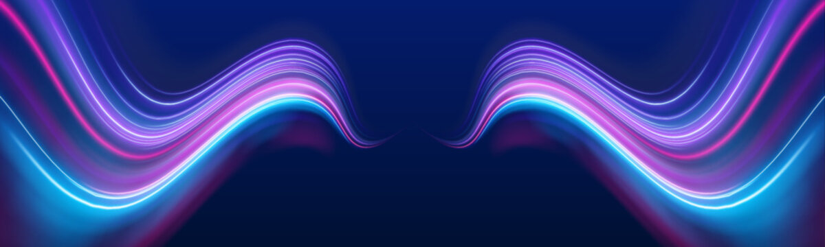 Multicolor glowing track pulses with dynamic neon energy. Smooth curves and motion blur enhance high-speed digital motion. Perfect for UI elements, banners, and futuristic visuals. Vector
