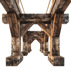 Underside view of weathered wooden structure