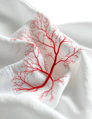 Red veins artfully depicted on a white cloth