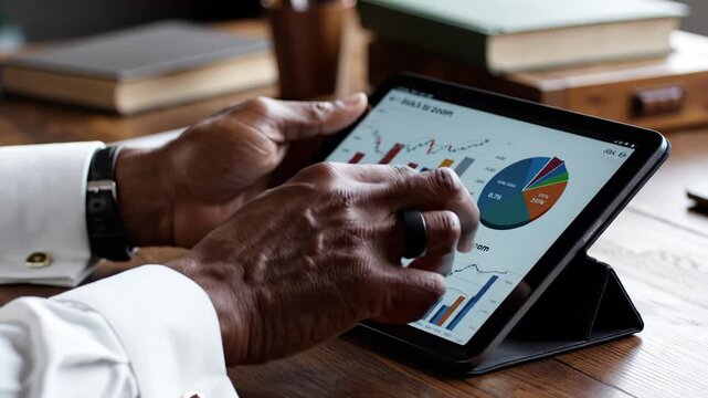 Person analyzing financial data on tablet