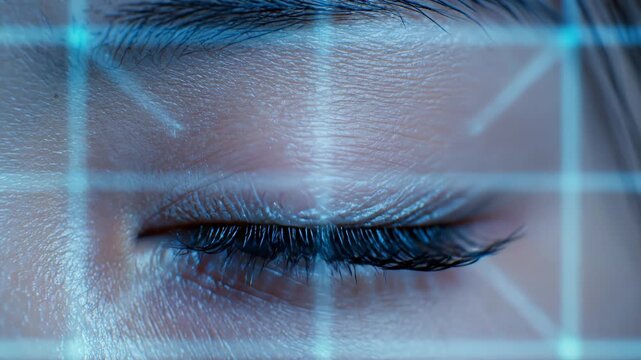 Closeup of an eye with a digital circuit pattern