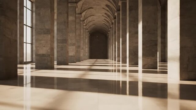 Grand Hallway Architecture with Light and Shadow