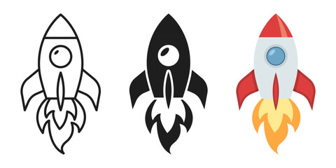 Rocket ship icon set collection in flat style. Spaceship launch vector illustration on isolated background. Space transport sign business concept. © Lysenko.A