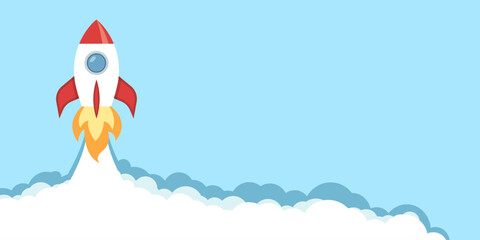 Rocket ship icon in cartoon flat style. Spaceship launch vector illustration on isolated background. Space transport sign business concept. © Lysenko.A